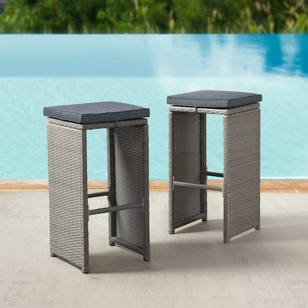 Alaterre Furniture Asti All-Weather Wicker Set of Six 30"H Pub Stools with Cushions AWWF08FF